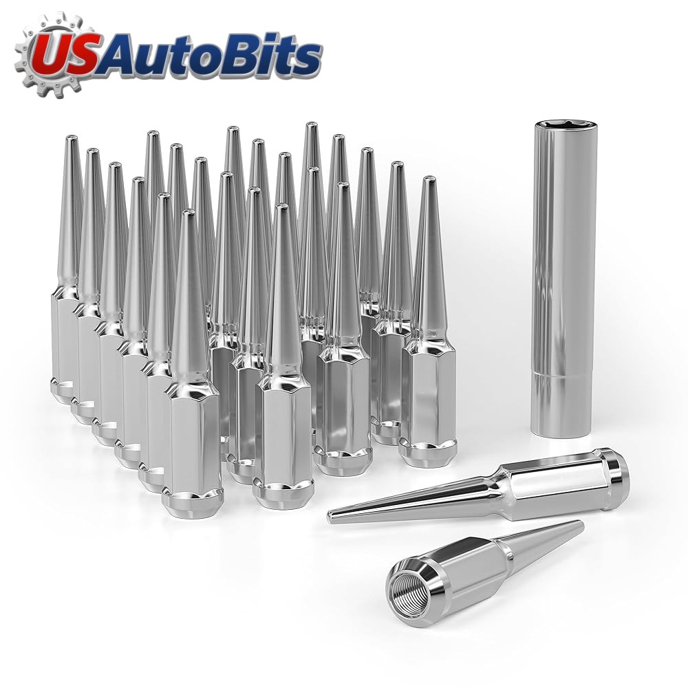 24 PCS Spike Lug Nuts 14x1.5 For Chevy Silverado Tahoe 4.4" Tall with Key