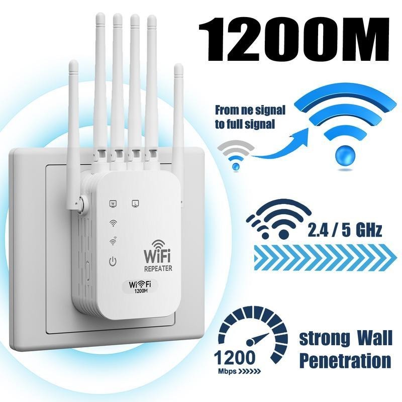 WiFi Extender 6-Antenna Strong Signal, 1200Mbps Dual Band (5GHz/2.4GHz) Booster