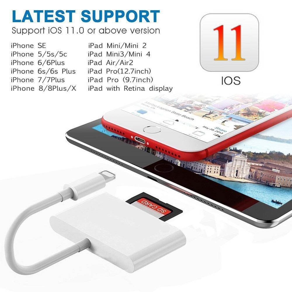 USB to Card Reader Adapter USB Camera Micro SD Memory Slot for iPhone iPad iPod