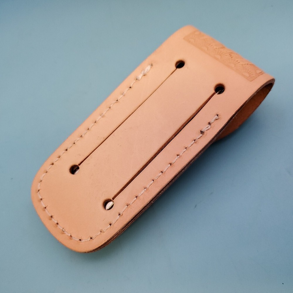 Pocket Knife Sheath Tan Basketweave Leather Folding Blade Pouch 4" Multi Tool