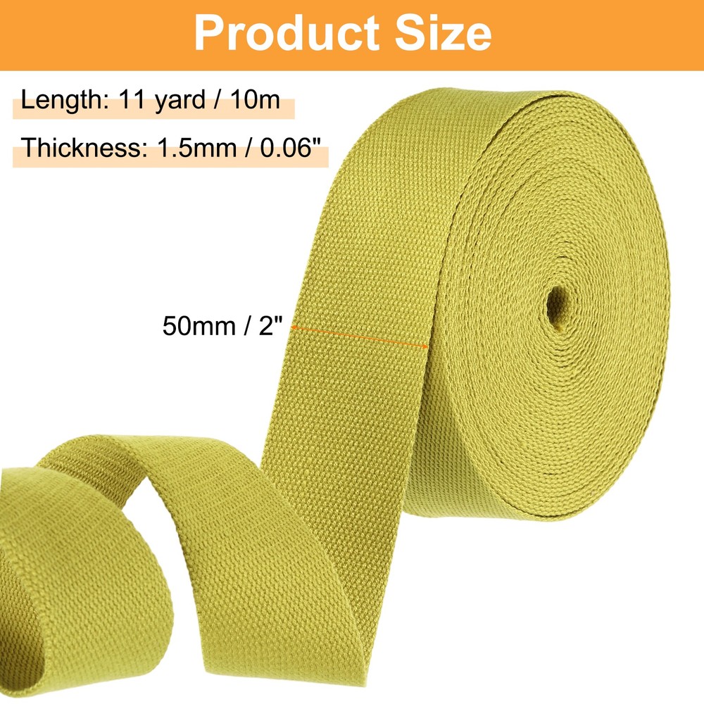 Cotton Webbing 2 Inch 11 Yard Polyester Cotton Webbing Strap, Yellow