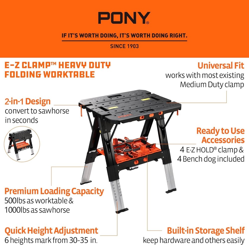 2-in-1 Folding Work Table Sawhorse & Workbench 31"x25"