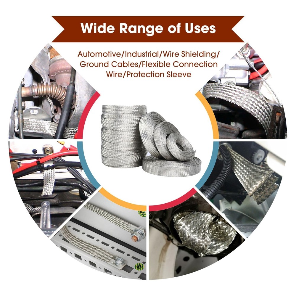 Wire Shielding Sleeve Tinned Copper Braid Ground Straps Cable Sheat... Fast Ship