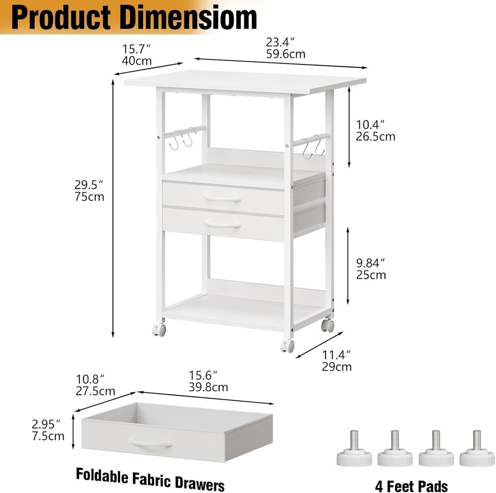 Large Printer Stand W/ Storage Fabric Drawer Under Desk Printer Table W/ Wheels