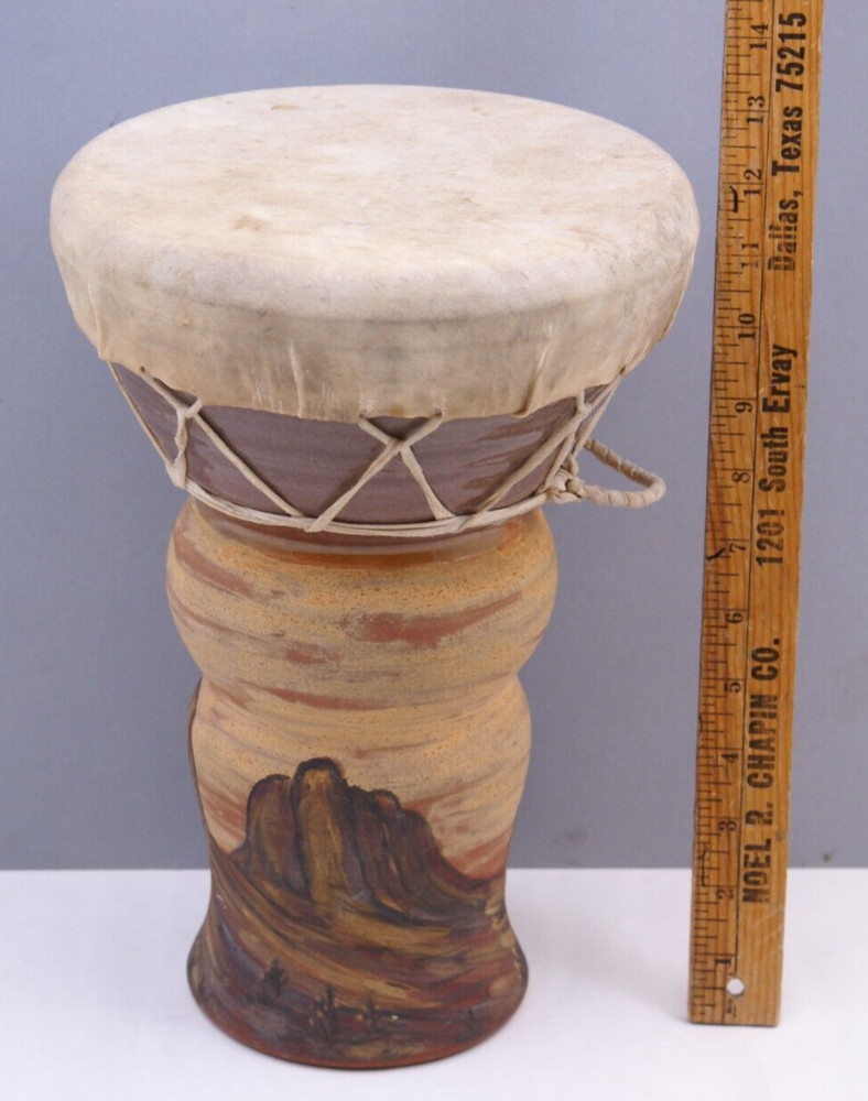 CERAMIC POTTERY DRUM SOUTHWEST LANDSCAPE DESIGN - SIGNED MOKI 97