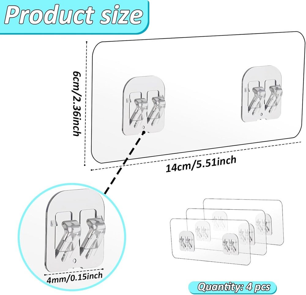 8 Pcs Shower Caddy Adhesive Replacement, Shower Adhesive Hooks Wall Hooks, Trans