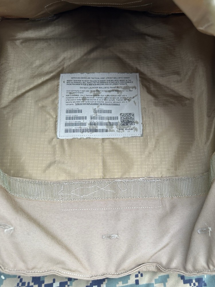 USMC MTV Modular Tactical Vest w/ Soft Inserts Medium Coyote Complete Set