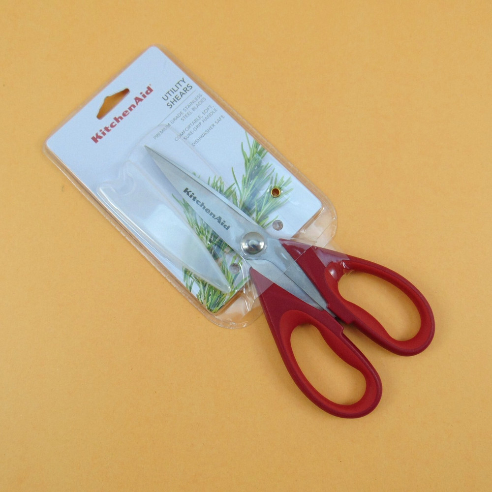 KitchenAid Utility Shears Stainless Steel Blades Red Soft Grip Dishwasher Safe