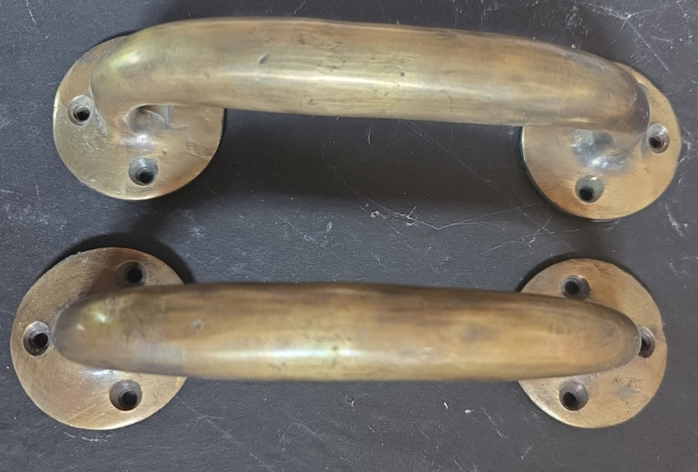 2 Heavy, Big, Antique RUSTIC Barn Handle, Gate Pull, Shed, Door Solid Brass, 7"