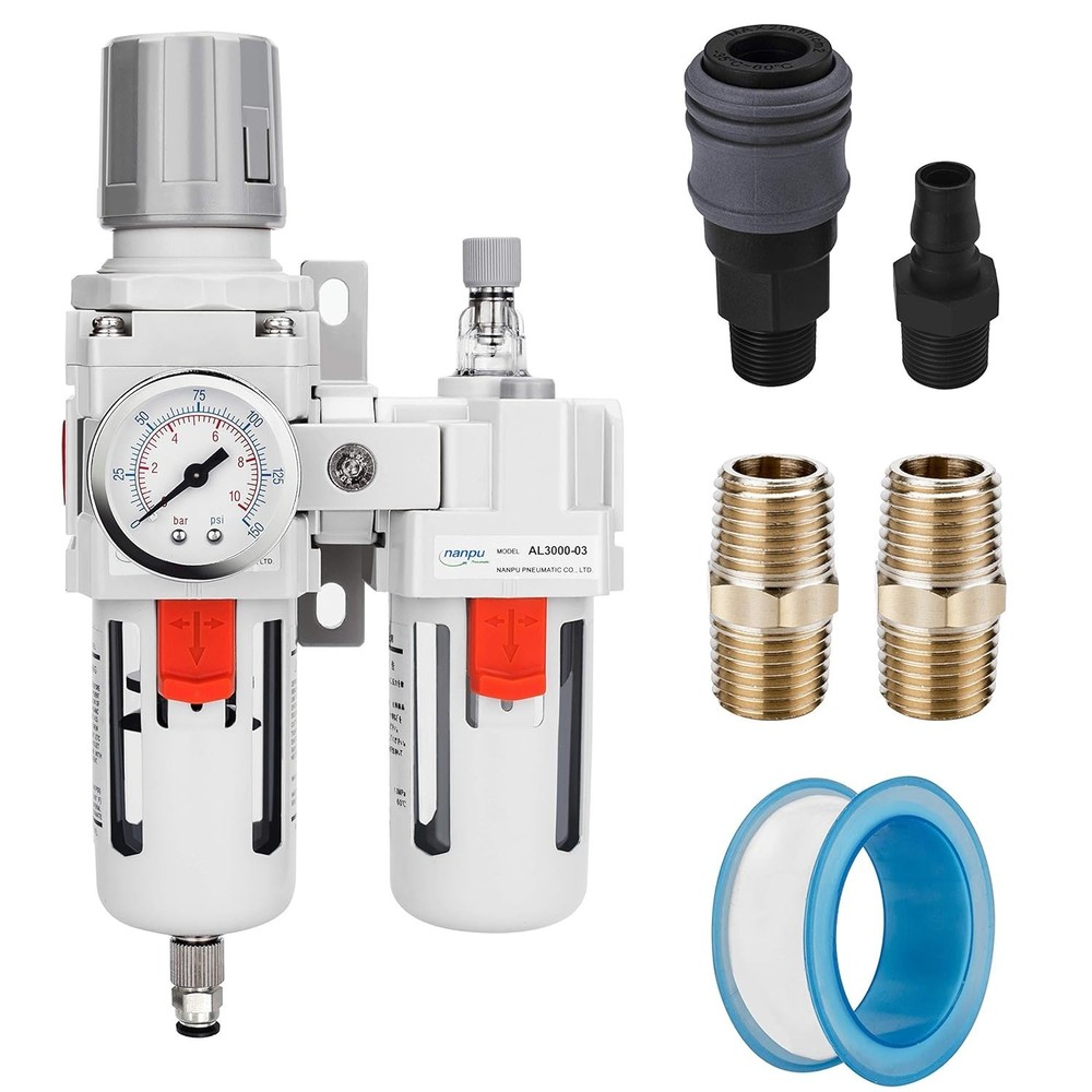 3-in-1 Compressed Air Filter Regulator Lubricator with 5 Micron Filter