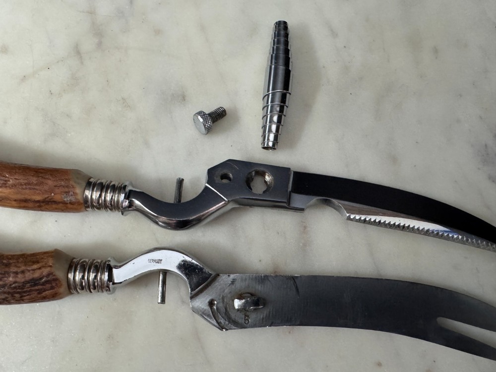 Custom German Stainless Kitchen Poultry Shears Stag Handle, Fork Tip, Take-Apart