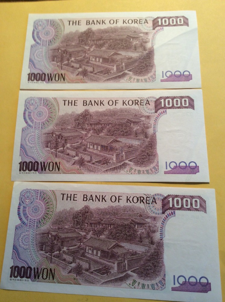 Korea: 3 Korean 1000 Won Notes (277-164)