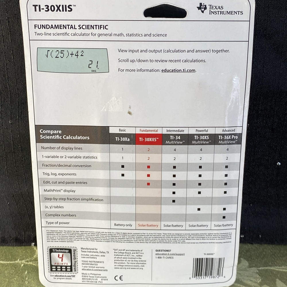 Texas Instruments TI-30XIIS Scientific Calculator Battery/Solar Powered