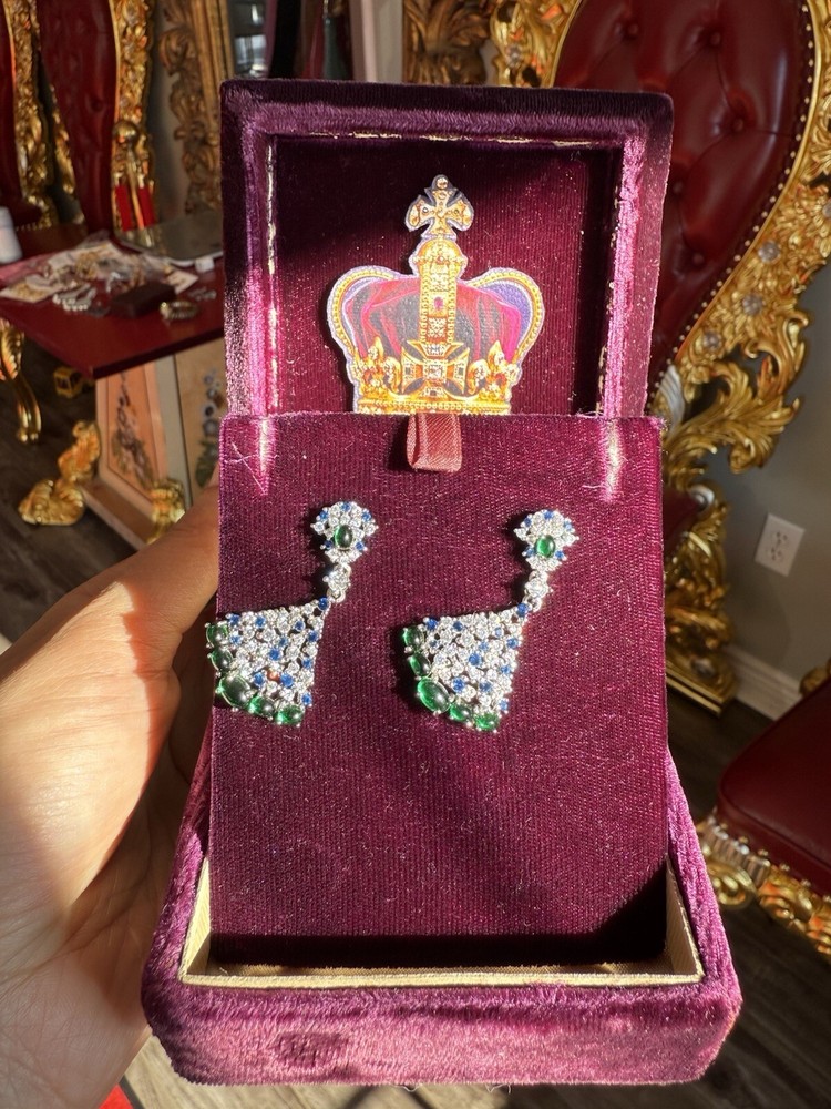 Mesmerizing Dancing Jade Dangle Drop Genuine Emerald Sapphire Earrings