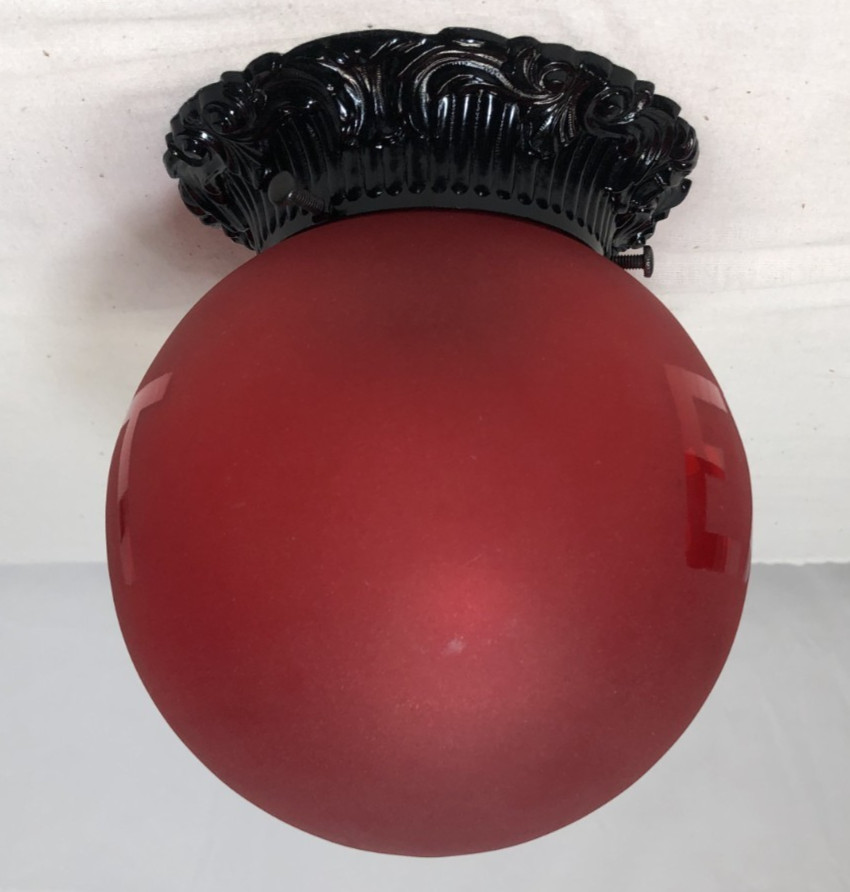 Antique Exit Glass Globe Vtg Ceiling Light Fixture Flush Frosted Art USA #L31