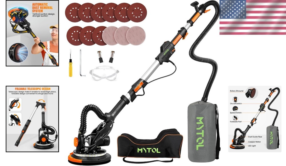 Corded Electric Drywall Sander w/ 360° Rotating Disc & Efficient Dust Control