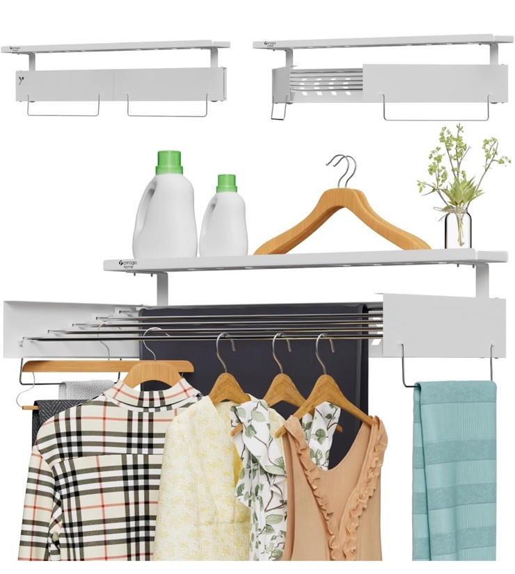 Clothes Drying Rack Wall Mounted with Extra Storage Board Laundry Drying NEW