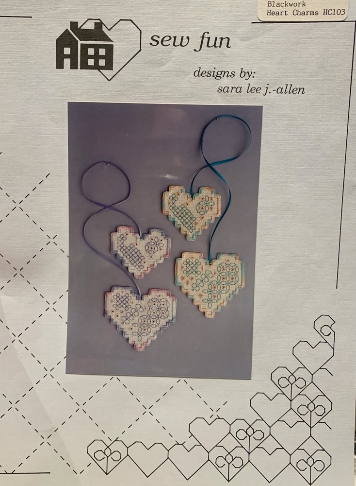 “Sew Fun Blackwork Heart Charms HC103” Pattern & Instructions  Needlework