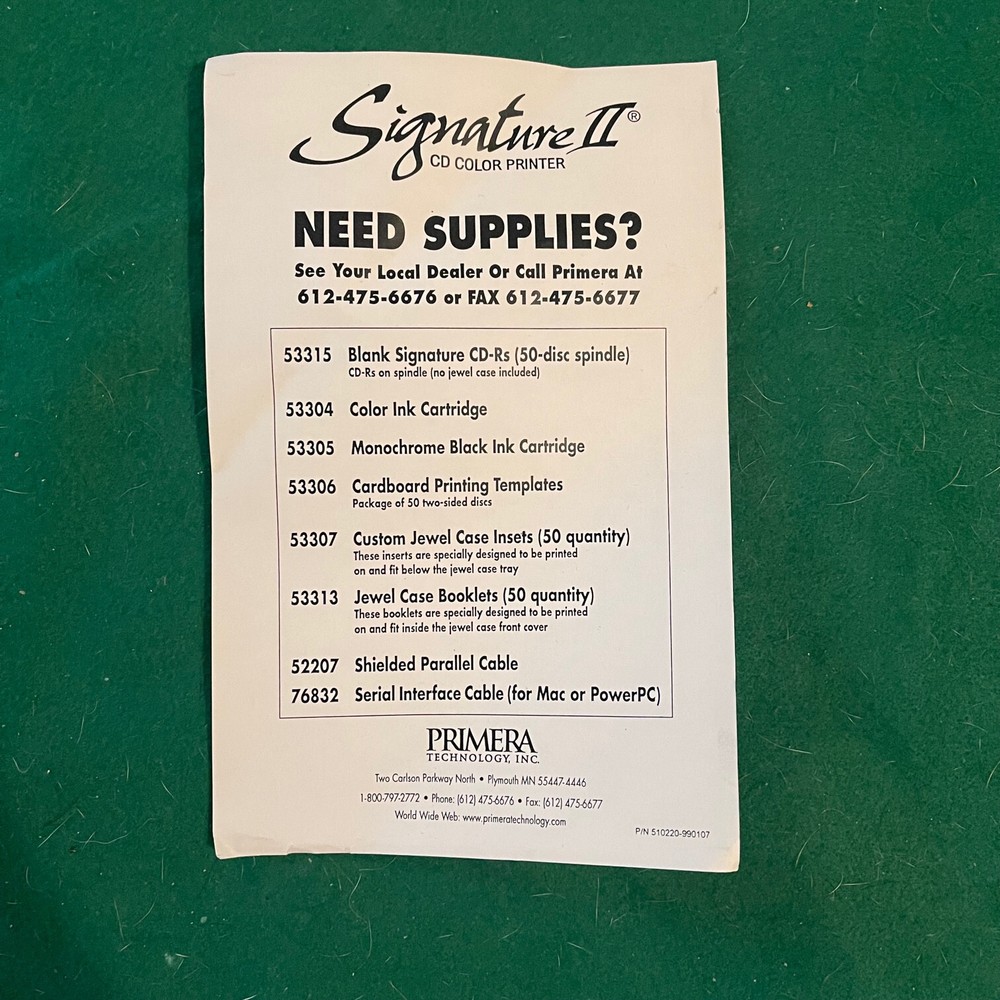 Fargo Primera Signature II CD Color Printer w inserts, untested READ DESCRIPTION