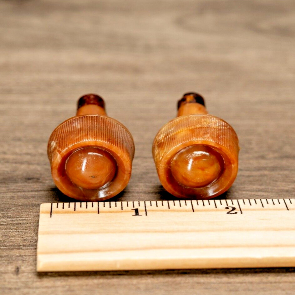 Midcentury Bendix Radio Knobs 2pc Caramel Swirled Plastic 1/4" Opening D Shaft