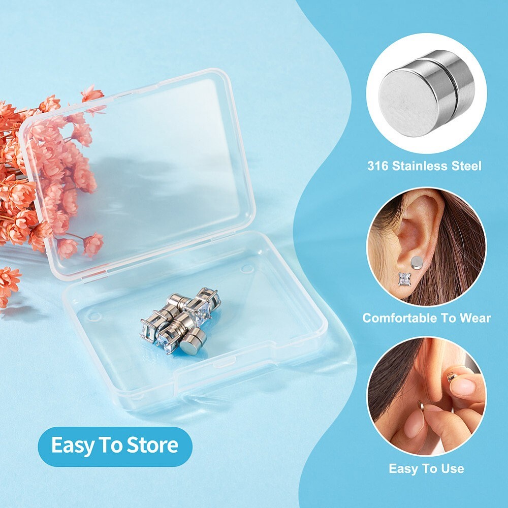 4 Pair Men Women Stainless Steel Magnetic Stud Earrings Non-Piercing Clip on E40