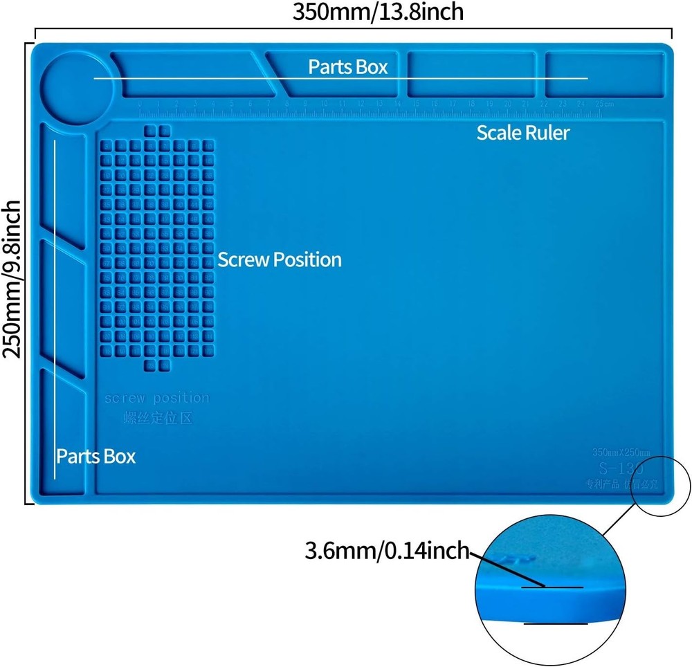 Multi-Function Silicone Soldering Mat 13.8x9.8 inch, Heat Resistant & Fireproof