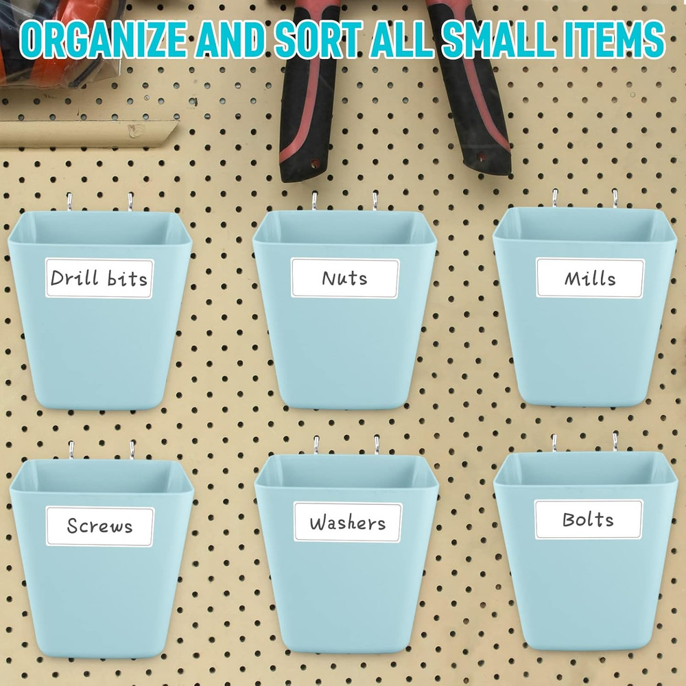 Large Pegboard Cups Peg Board Storage Bin 6 Pack with Hooks Square Bo...