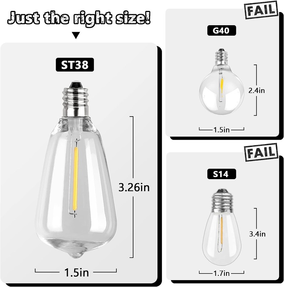 100FT Outdoor String Lights for Patio Waterproof Connectable ST38 LED Light Stri