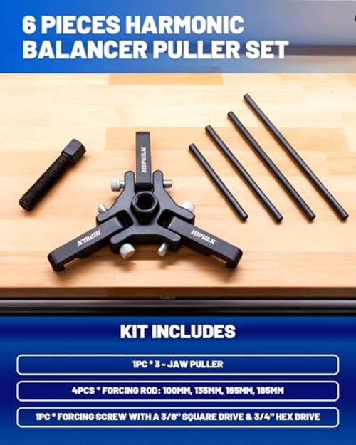 Harmonic Balancer Puller Kit - 3-Jaw Crank Pulley Removal Tool with 4 Force