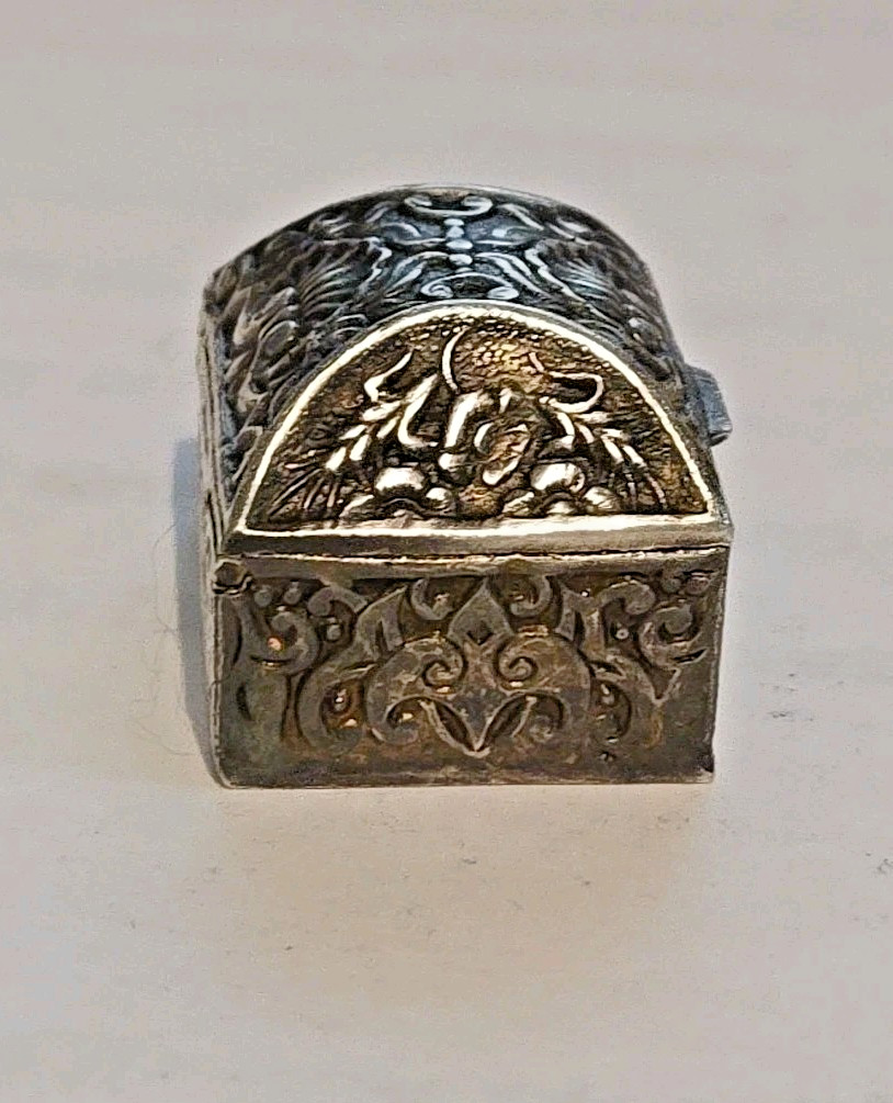 Antique Miniature Repoussé Domed Hinged Box Casket Sterling Silver