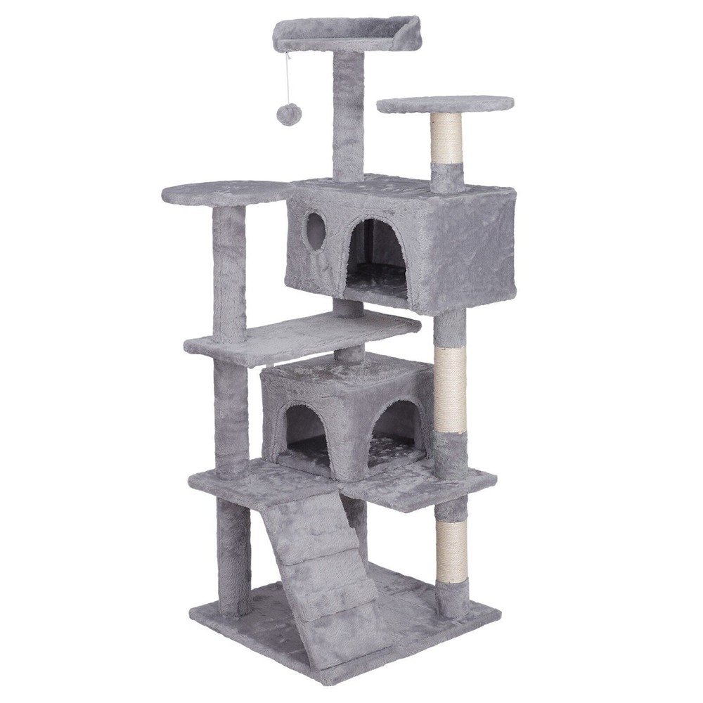 55" Cat Tree Tower Condo Scratching Post Kitten Activity W/3 Perches Light Grey