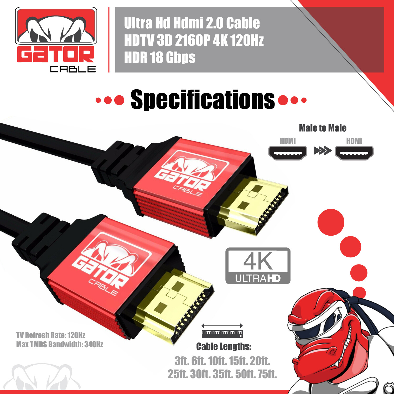 4K HDMI 2.0 Cable UHD Ultra HD High Speed 2160P HDR 60Hz 18Gbps Dolby HDCP HDTV