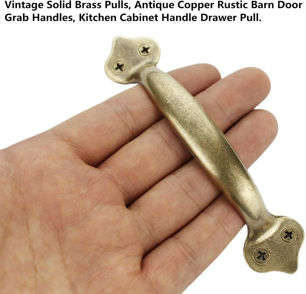Vintage Solid Brass Pull Handle Antique Copper Barn Door Cabinet Drawer Pull
