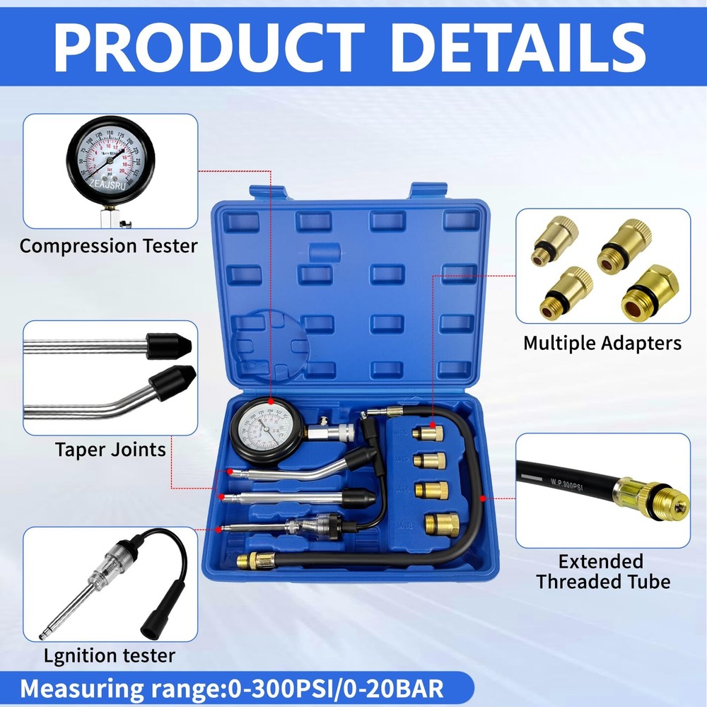 ZEAJSRU Compression Tester with Spark Plug Tester, Automotive Engine...