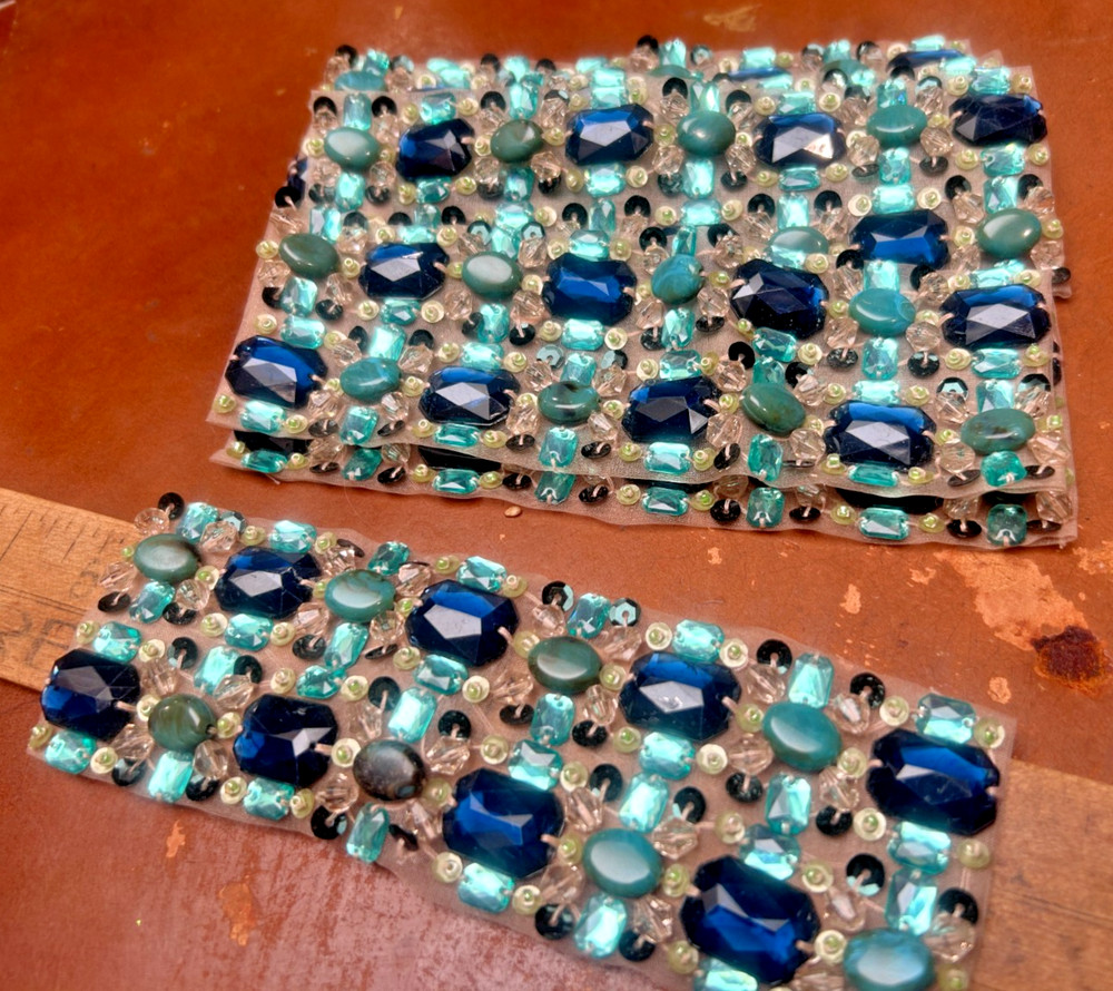 bead strips hand sewn 2x6" lucite sequins glass 1pc