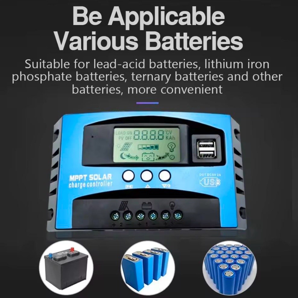 Solar Charge Controller MPPT 100A LCD Display 12V 24V Dual USB Solar Controller