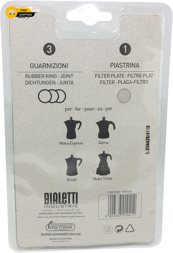 Moka Express 6 Cup Replacement Filter and 3 Gaskets , White