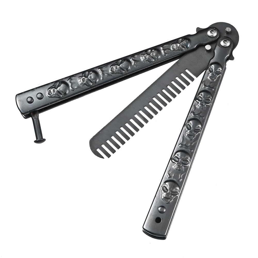 Black Titanium Punk Foldable Combs Stainless Steel Folding Practice Combs Hai...