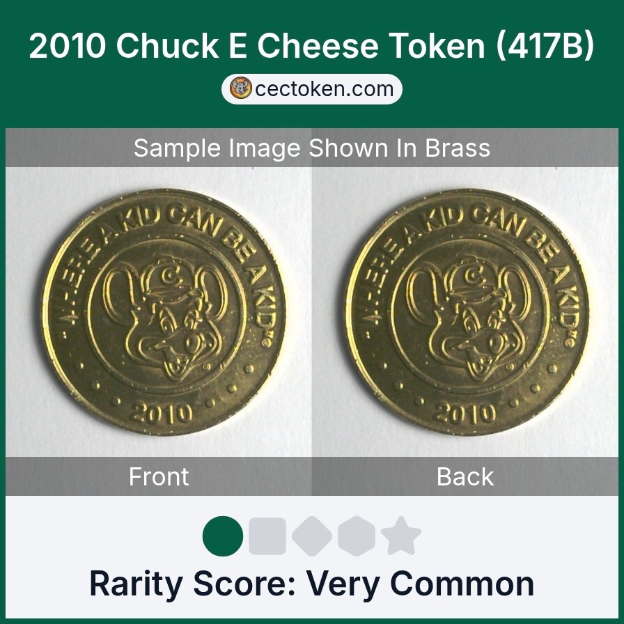 2010 Chuck E Cheese Token (417B) Brass 25mm Very Common