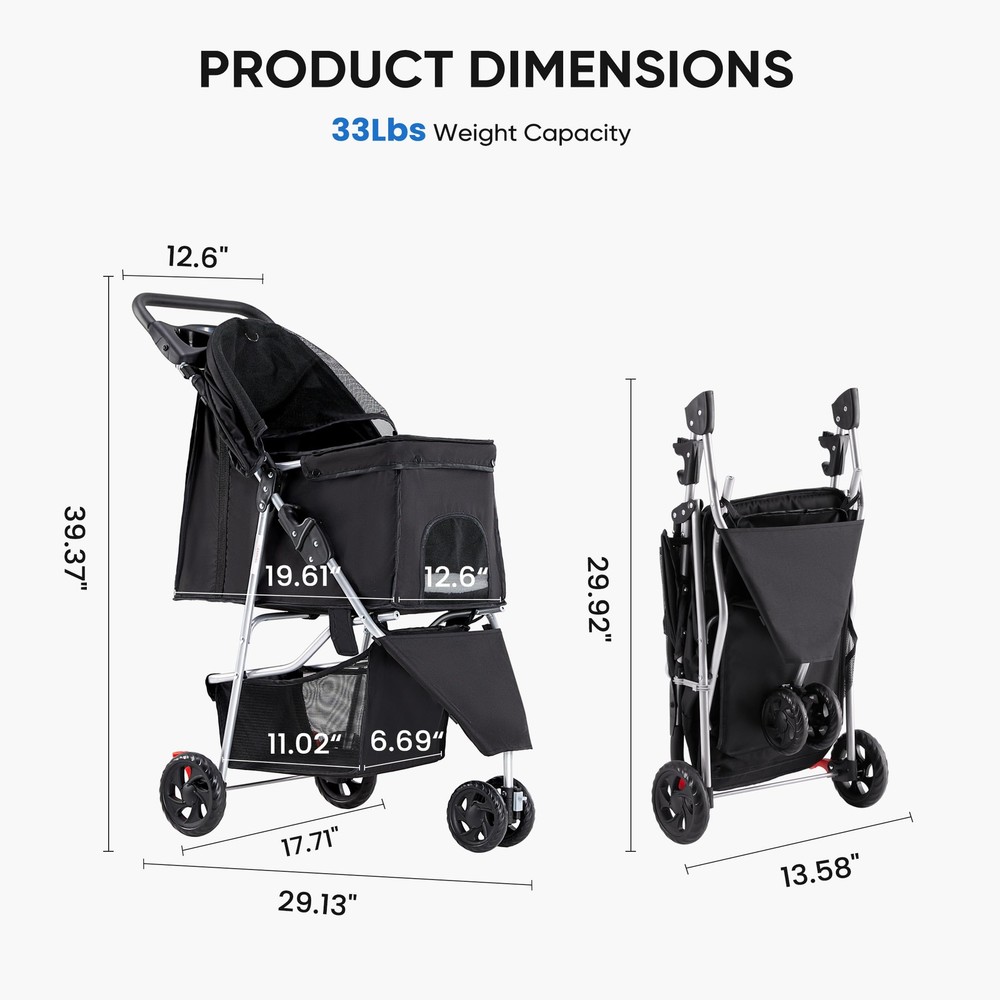 Compact Foldable Pet Stroller for Small to Medium Dogs & Cats