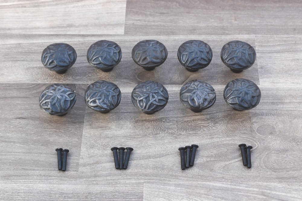 Vintage cast Iron door knobs cabinet round drawer handles pull rustic 10 pcs