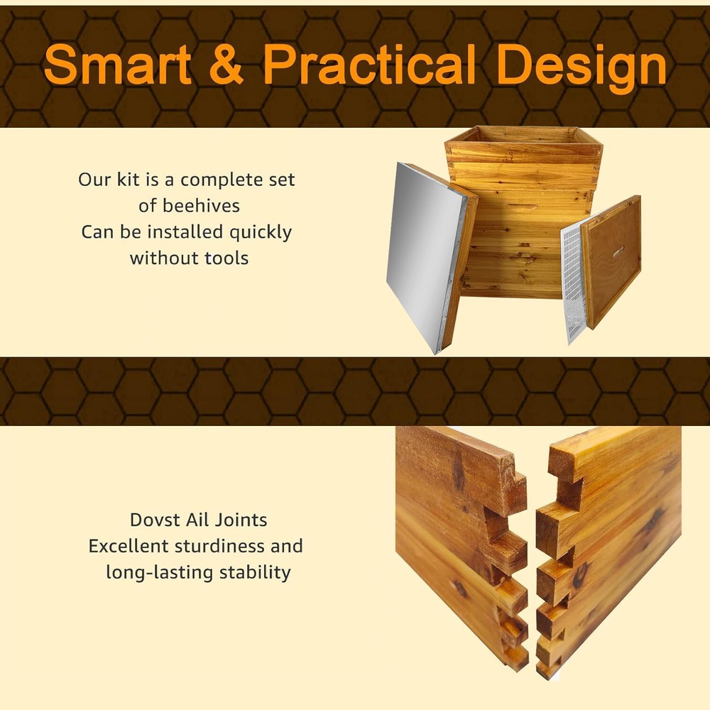 3-Layer Bee Hive Without Frames, Langstroth Beehive Kit 2 Deep 1 Medium