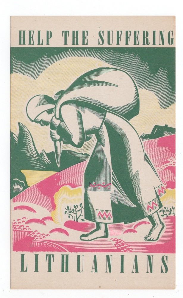 LITHUANIA WW II RELIEF FUND POSTCARD HELP THE SUFFERING