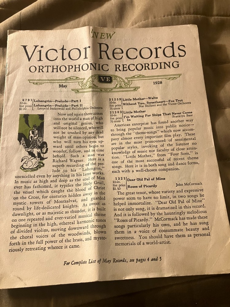 Victor Phonograph May 1928 Monthly Records Catalog