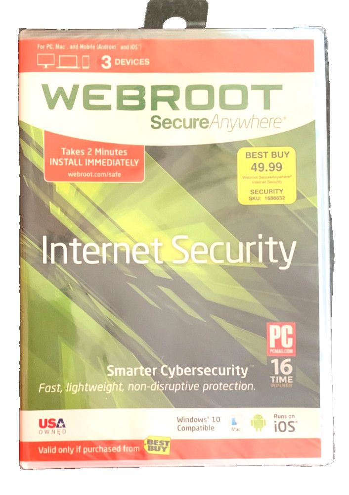 WEBROOT Secure Anywhere Internet Security 3 Devices Antivirus Mobile PC Mac