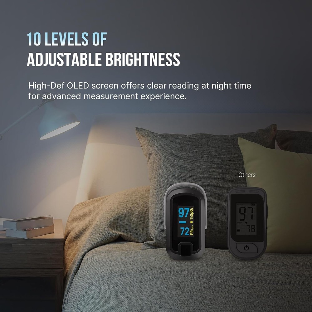 Portable OLED Pulse Oximeter with Adjustable Brightness - Ready to Use Anywhere