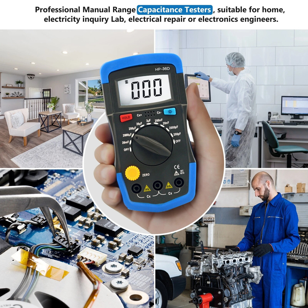 HoldPeak Capacitance Meter Mini Capacitor Tester Handheld 200pF-20mF Data Hold