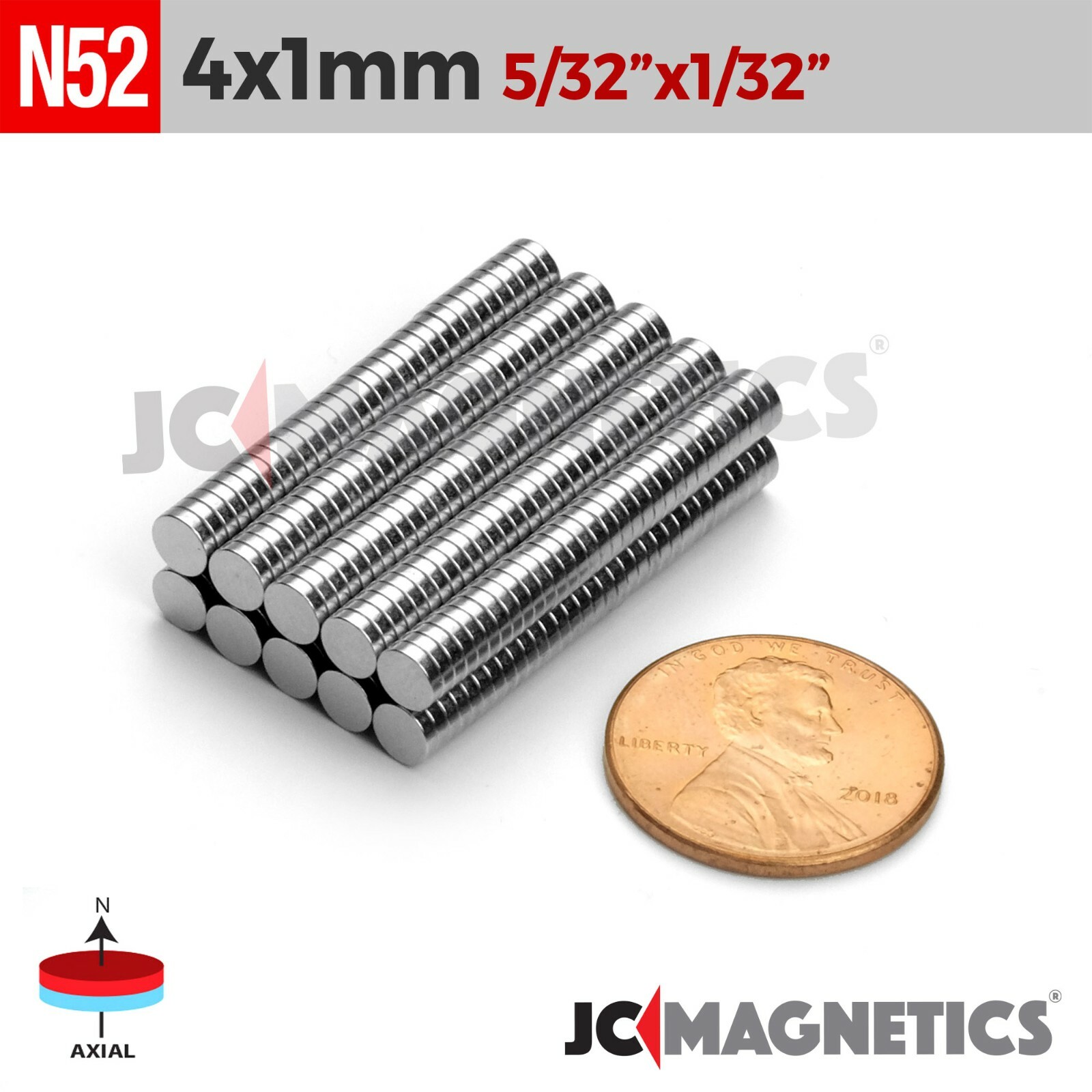 4mm x 1mm 5/32"x1/32" N52 Rare Earth Neodymium Small Thin Magnet Disc 4x1mm