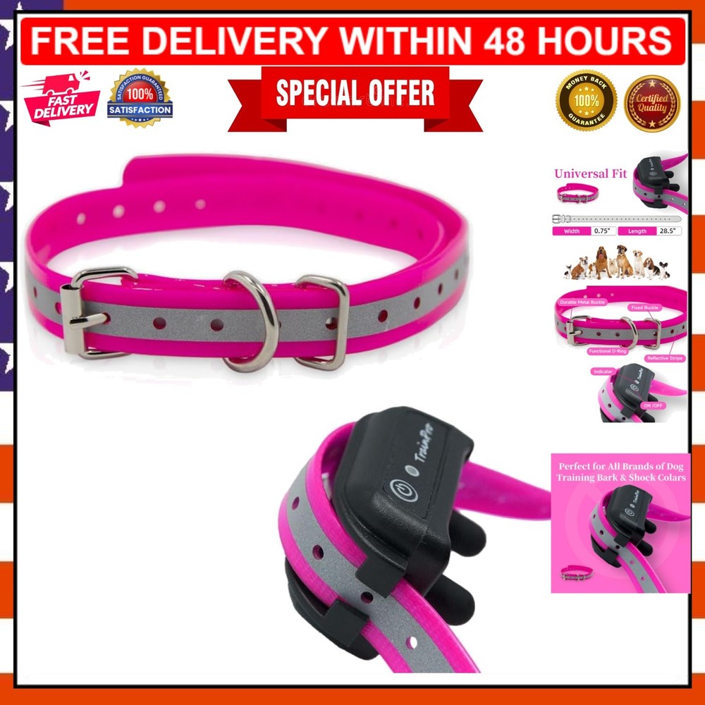Adjustable 27.5" Pink Reflective Dog Training Collar Strap - Waterproof E-Collar