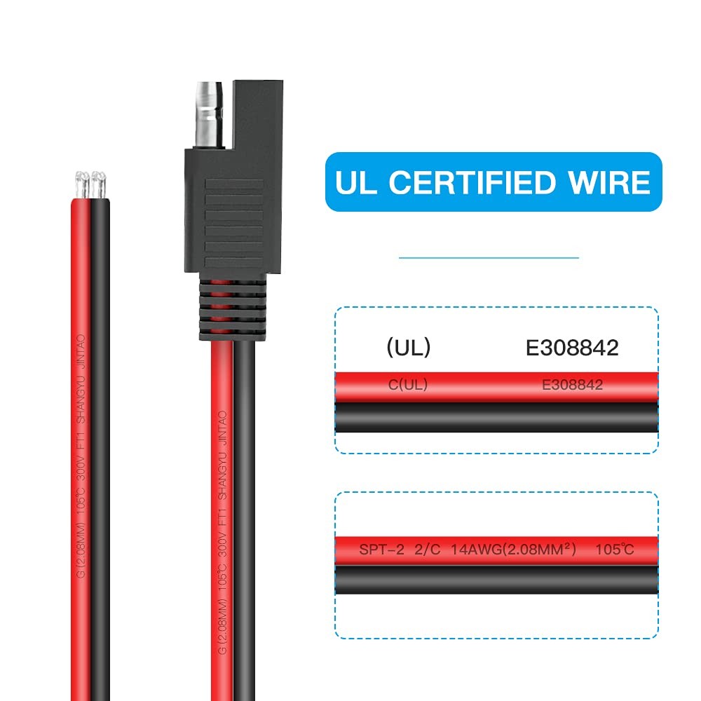ELECTOP SAE Connector Extension Cable, Quick 14AWG Black